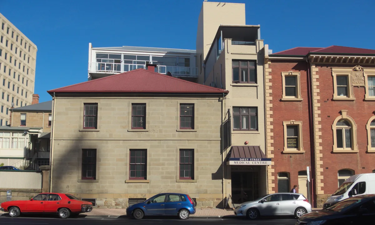 A sandstone building on Davey Street in Hobart.