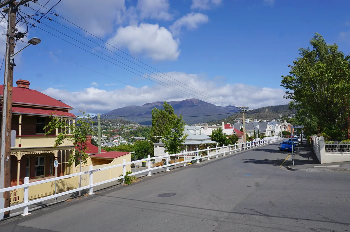 St George's Terrace in Battery Point, Hobart, looking toward kunanyi.